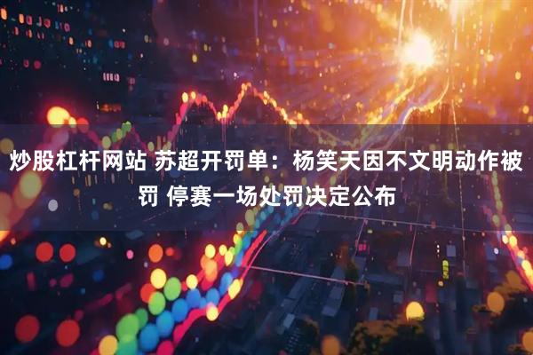 炒股杠杆网站 苏超开罚单：杨笑天因不文明动作被罚 停赛一场处罚决定公布